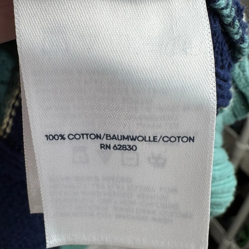 Lands' End Drifter Sweater Womens XL Blue Teal Striped Cable Knit Cotton Preppy